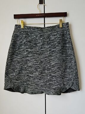Black & White Textured Tweed Mini Skirt